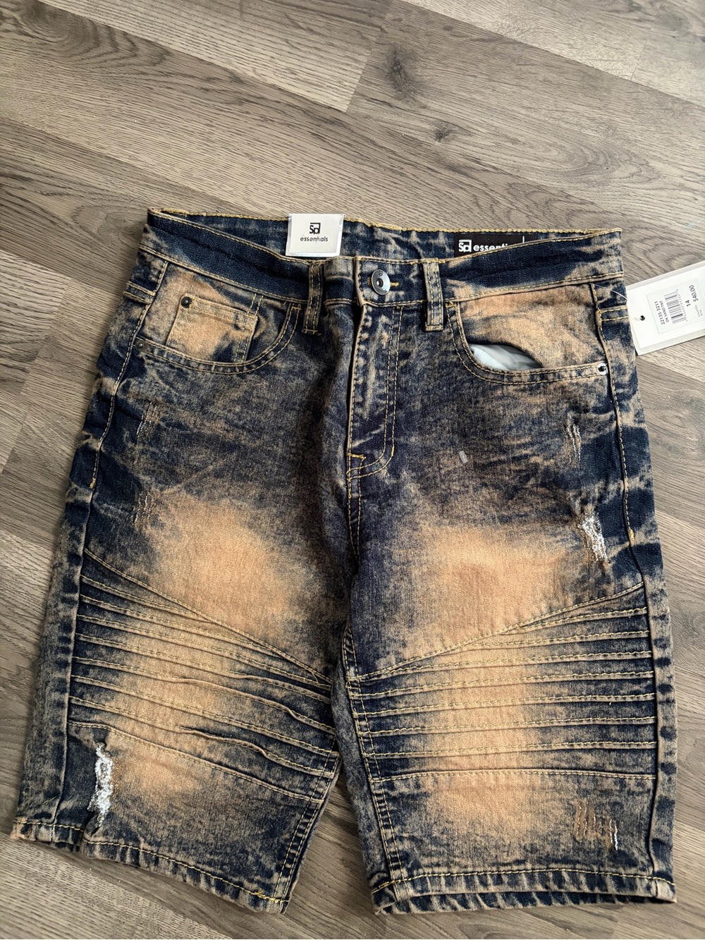 Essentials Men’s Washed Black & Tan Denim Shorts